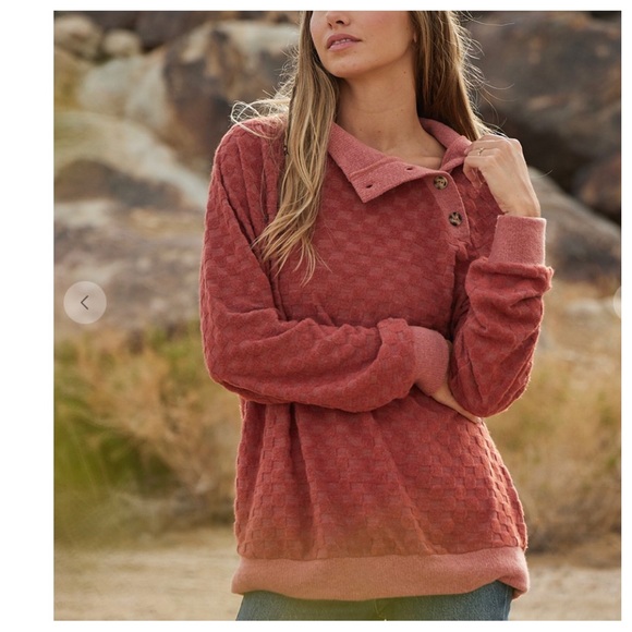 21 Fabulous Button Up Mock Neck Knit Top - Picture 4 of 4